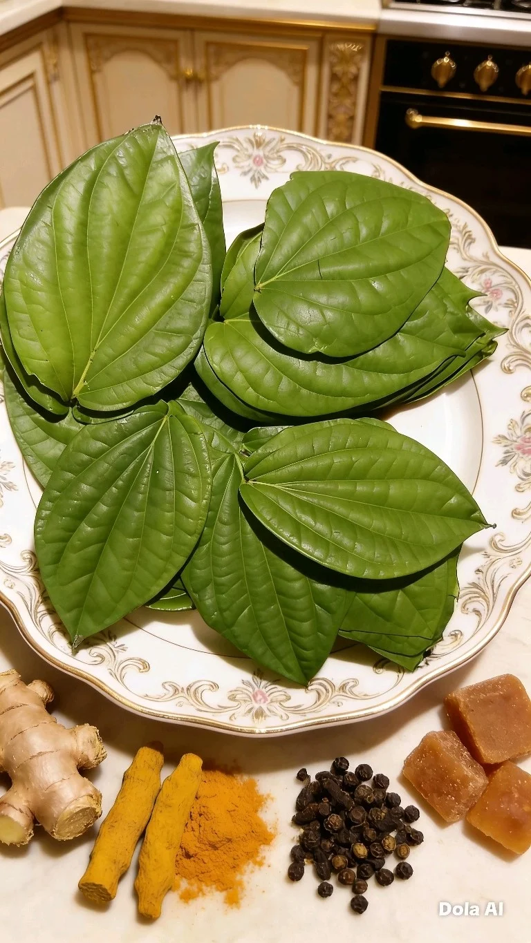 bahan-bahan herbal untuk minuman olahan untuk kesehatan, daun sirii, gula merah, jahe, kunyit dan asam jawa 